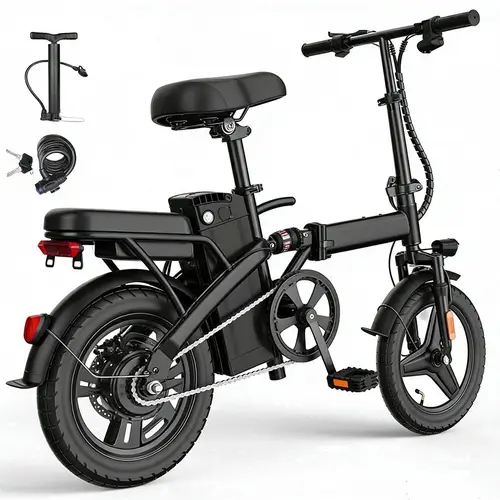 750W Folding Electric Bicycle with 12Ah Battery, Top Speed of 18+MPH, Range of 35+Miles,14-inch Electric Bike, 3 Riding Modes, Ideal for Commuting, Foldable Commuter Scooter