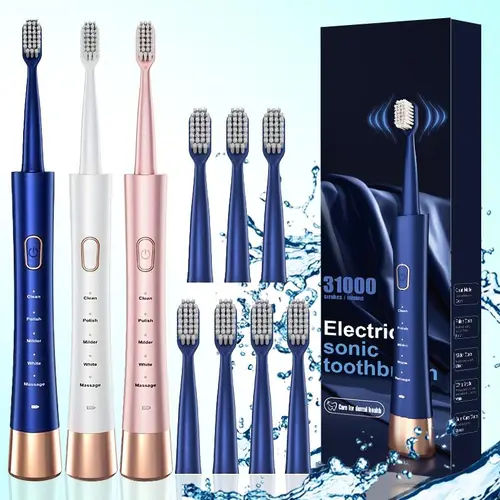 Electric Toothbrush Set, 1 Set Rechargeable Sonic Teeth Cleaning Toothbrushes Including 7 Replacement Brush Heads, Oral Care Products for Adults, Rechargeable Electronic Toothbrushes, Oral Care Tools, Cordless Teeth Cleansing
