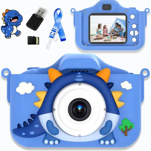 Cartoon Dinosaur Digital Camera, Portable Camera, Cute Video Recording Toy, Kids Point and Shoot Camera, Toddler Camera, Boy Girl Birthday Christmas Gift