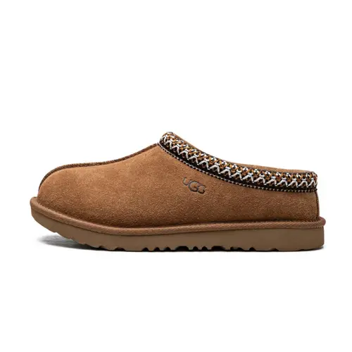 Women’s UGG Tasman II Chestnut Braided Trim Slipper - Fuzzy Fashion, Flat, Indoor Outdoor, Relaxed Footwear, Casual Wear, Fall Winter Walking Shoes, Classic Slide