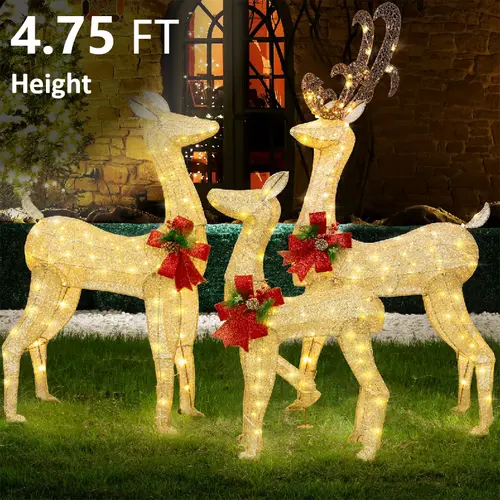 Walsunny Pre-Lit Reindeer Christmas Decoration, Buck with Bright Warm LED Lights, Tacky Christmas Tree Outdoor Holiday Decor for Yard, Garden Lawn