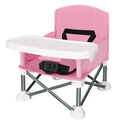 Agudan Foldable Toddler Travel Chair | Max Weight 20 lbs, Portable Kids Dining Chair with Removable Tray, 3-Point Safety Belt, Storage Pocket, Foldable for Indoor, Camping & Beach Use