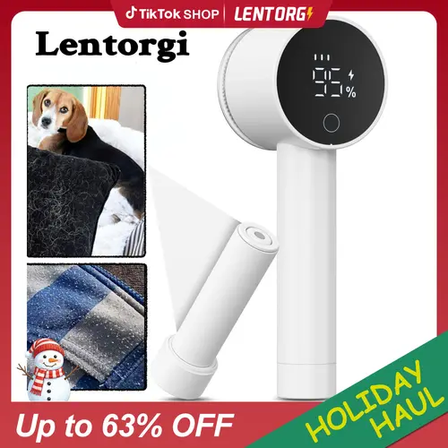 LENTORGI Rechargeable Lint Remover - Electric Fabric Shaver with LED Digital Display, 6-Blade Deep Clean, 3-Speeds, Honeycomb Cover, Suction Type for Hair Removal, Fur Removal on Clothes, Bedding, Fur Removal Lint Removers