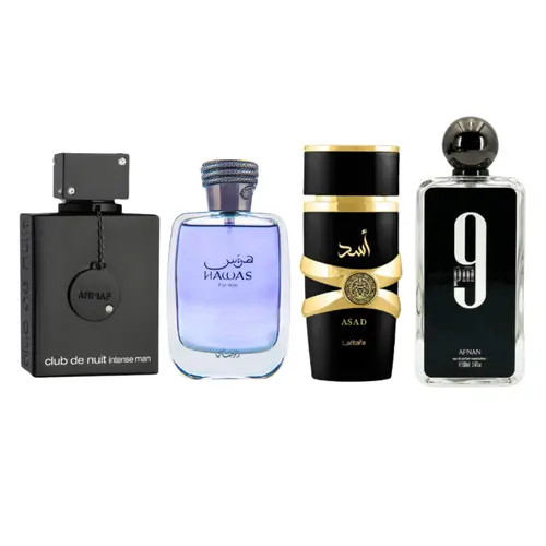 MEGA COMBO SET FOR MEN ARMAF CDN INTENSE MAN 3.6FL.OZ, HAWAS FOR HIM 3.4FL.OZ, ASAD 3.4FL.OZ & 9 PM 3.4FL.OZ long last