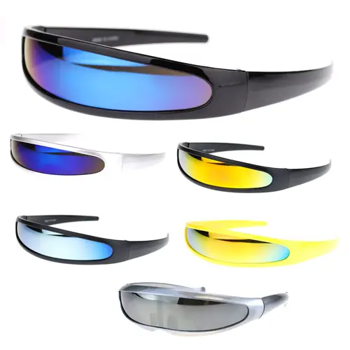 Men's Futuristic Narrow Punk Cyclops Robotic Sunglasses - Oval Shape, Color Mirror Monolens, UV Protection Plastic Frame, Anti-Glare, Contemporary Aesthetic, Funky Unique Accessory, Sunglasses Mirrored, Cool Gifts for Guys