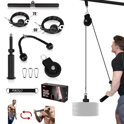 MIKOLO Fitness LAT and Lift Pulley System, Dual Cable Machine(70'' and 90'') with Upgraded Loading Pin for Triceps Pull Down, Biceps Curl, Back, Forearm, Shoulder-Home Gym Equipment(Patent)MIKOLO