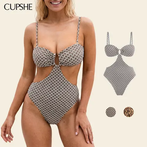 CUPSHE Textured Boho Crochet One-Piece Swimsuit - Deep V-Neck with U-Ring Detail swimwear Tankini Outfit | 2026 Trendy Vacation & Pool Party Essentials Bathing suit #summerfinds
