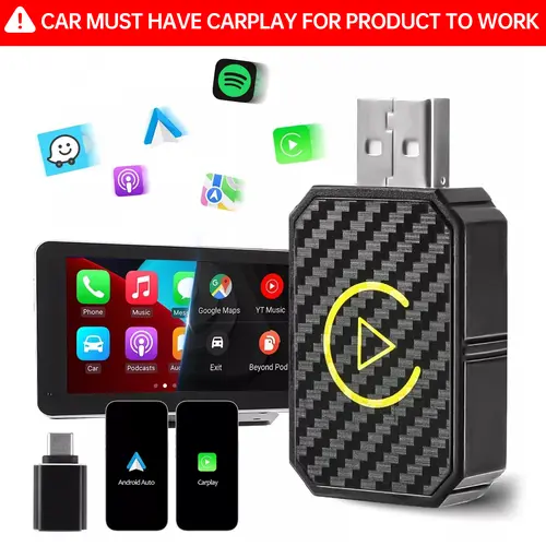 Yurnlv 2 in 1 Wireless Apple CarPlay Adapter, for both Apple and Android,converts wired to wireless, suitable for factory wired CarPlay cars from 2017+ Black