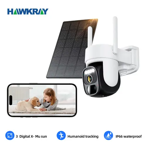 Hawkray 4G LTE Cellular Solar Security Camera Wireless Outdoor, No WiFi, Built in SIM Card, 7‑Day Free Trial Then 4G Plan Required, 360° Live View, 2K Color Night Vision, PIR Motion Sensor, 2 Way Talk, Outdoor Cctv System for Farm