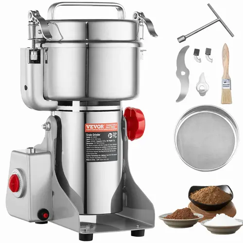 【Summerfinds】VEVOR 1000g Electric Grain Mill Grinder High Speed 3000W Commercial Spice GrindersStainless Steel Pulverizer Powder Machinefor Dry Grains Spices Cereals Coffee Corn PepperSwing Type, Small Grain Mills,home essentials