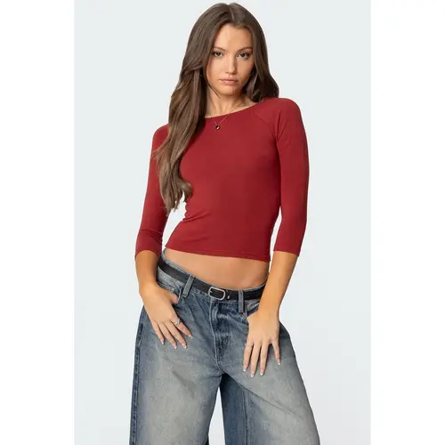 Mary Three-Quarter Sleeve Wide Neck Top