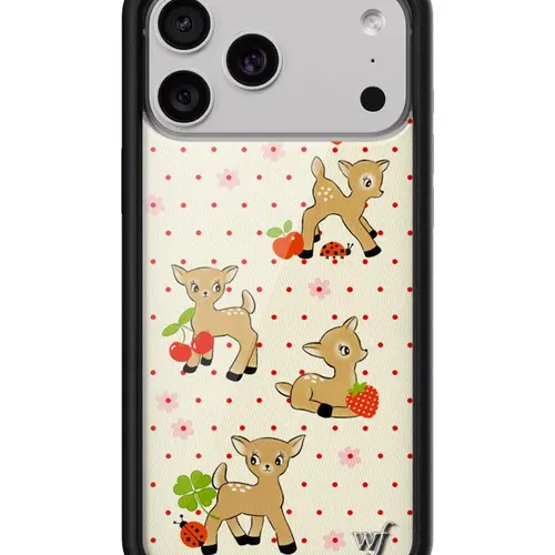 Oh Deer | Limited Edition iPhone Case | Raised Protective Black Bumper | Women Owned Small Business | Light Beige Background Red Polka Dots Cute Aesthertic Deer | Safety Casing Protective | Cellphone Cute Aesthetic