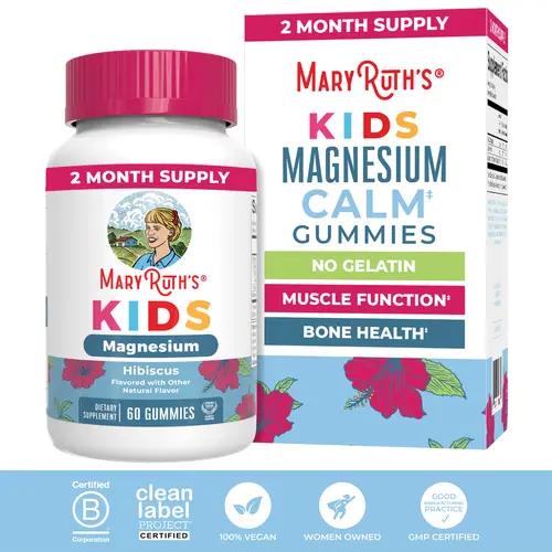 MaryRuth's Kids Magnesium Gummies - 2 Month Supply - Sugar Free - Bone Health - Calcium Absorption - 50mg Magnesium Citrate Gummies for Kids – Clean Label Project Certified - Agar Based - Vegan - 60 Count