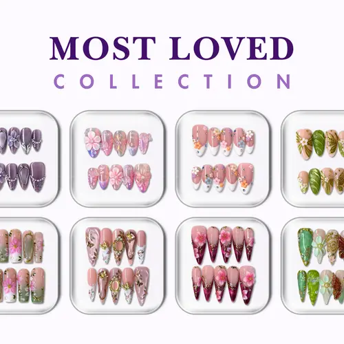NailPhoria MOST LOVED Collection - Handmade Press-On Nails | Reusable, Salon-Quality, Long-Lasting, Glossy Design