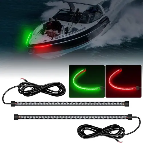 Nilight 2PCS 13In Marine Bow Navigation LED Lights, 66 LED Red Green 12V IP68 Waterproof Bright High-Visibility Safety Fixtures, Flexible Easy-to-Install USB Rechargeable Submersion Lights for Pontoon Boat, Bass Boat,car accessories