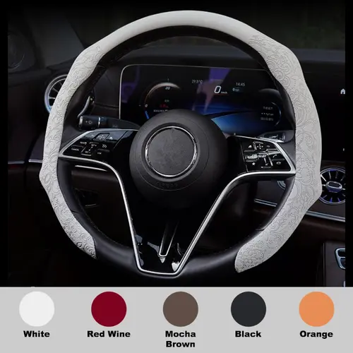SUPEREVER Napa Embossed Leather Steering Wheel Cover, Anti-Slip, Wear-Resistant, Ultra-Thin, Universal Fit for 4 Seasons, 38cm Automotive Car Interior Accessory