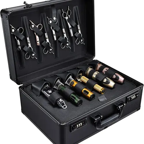 Large Barber Carrying Case with Code Lock Hairdresser Tool Box Organizer Traveling Case Portable Travel Barber Suitcase