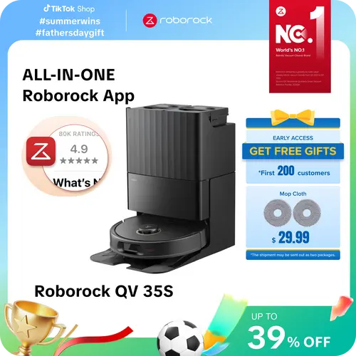 Roborock Qrevo Series Robot Vacuum and Mop, 10,000Pa suction, Self-Drying, Auto Mop Washing, Self-Emptying & Refilling, 10mm Mop Lifting, Smart Obstacle Avoidance (QV 35S)  #summerwins #DealsForYouDays #fathersdaygift