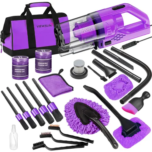 【summerfinds】Viewsun 18pcs Car Cleaning Kit, Purple Car Interior Detailing Kit with High Power Handheld Vacuum, Detailing Brush Set, Windshield Cleaner, Cleaning Gel, Complete Auto Accessories for Women Gift，Summervibes