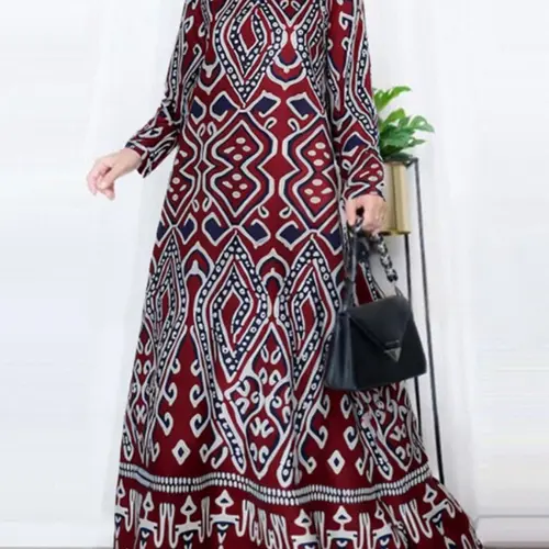 Women's Ethnic Pattern Pocket Arabian Dress, Long Sleeve Dresses, Maxidresses, Dress for Party Club Wear, Thobe, Muslim Dress, Modest Muslim Outfits, Women's Islamic Clothing for Fall & Winter, Modest Style Dress, Modestfashion, Modest Clothes