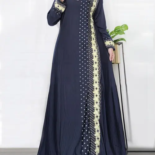 Women's Floral & Dot Print Long Sleeve Maxi Dress, Modest Round Neck Arabian Dress for Daily Wear, hijabi cute dresses, Ladies Islamic Clothing for All Seasons, Modest Style Dress, Muslim Dress, Modest Clothes