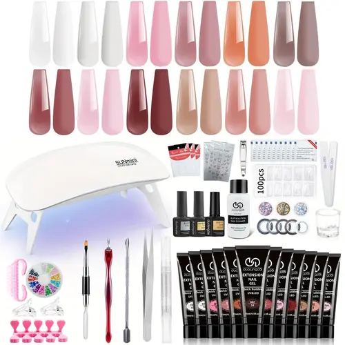 Long-lasting Poly Nail Gel Extension Kit, Polygel Solution Set, Building Gel Set, Nail Extensions, Nail Art, 1 Set 12 Colors Gel with UV Lamp, Nail Strengthen Builder with Soak-Off UV Gel, Manicure Salon Set, Polygel Nail Kits