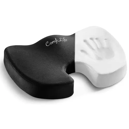 ComfiLife Orthopedic Premium Memory Foam Seat Cushion - Small, Sturdy Non-Slip Base, Removable Velour Cover, Ergonomic Design, Easy Transport Handle, Supportive Sitting Chair for Desk, Car Use, Stress Relief, Lower Back & Tailbone Support