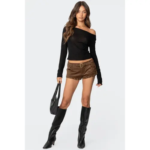 Studded Faux Suede Micro Shorts