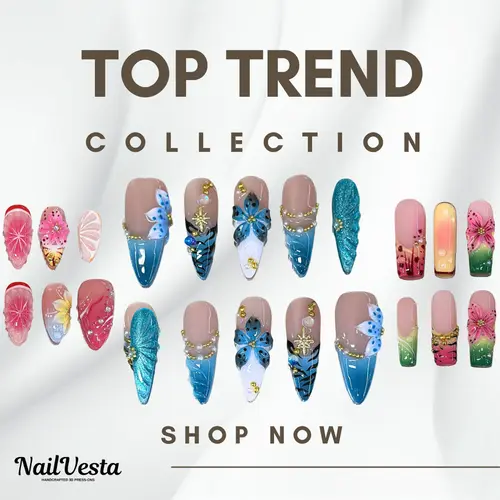 NailVesta TOP TREND COLLECTION – 100% Handcrafted 3D Press-On Nails | Reusable, Long-Lasting, Salon-Quality