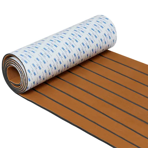 Eco-Friendly EVA Faux Teak Decking Pad - Outdoor Decking Sheet, Non-Slip, 3M Adhesive, Water-Resistant, Fast-Draining, Damp-Cloth Cleanable, Metal-Surface Compatible (Brown 94*23 Inches, 94x35 In, Jon Boats, RV), Durable