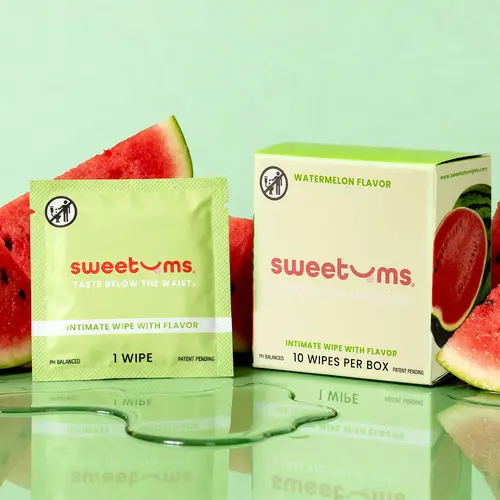 SWEETUMS Watermelon Flavored Feminine Wipes - 10 Wipes per Box, pH Balanced, Gynecologist Tested, Scented, Gentle, Made with Clean Ingredients Gentle Vegan