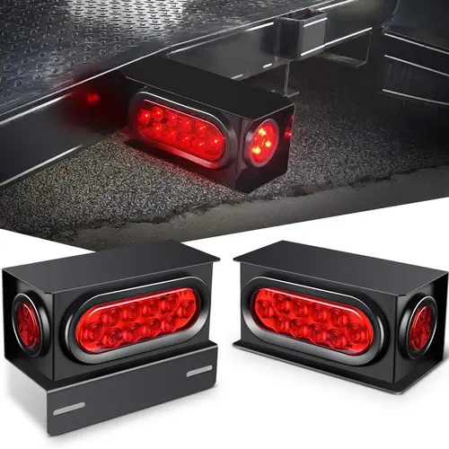 Nilight 2PCS Steel Trailer Light Box Housing Kit - 6in Oval Red LED Tail Lights, 2in Round Side Marker with Grommet Plugs & Wire Connectors, Steel Construction, Lighting Modes Adjustable Automotive Parts for Semi Trucks (Aftermarket),car accessories