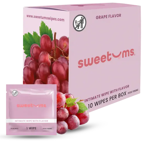 SWEETUMS Grape Flavored Wipes Feminine Wipes - 10 Wipes per Box - Scented, Gentle, Personal Care, pH Balanced, Gynecologist Tested, Dermologist Tested