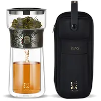 ZENS Cool Glass Teapot with Infuser, One Touch Tea Maker for Loose Tea Diffusers with Insulated Mug and Portable Tea Kits, Enchanted Teapot Alternatives for Tea Lover Gifts