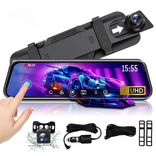 【BackToSchool】KEPEAK 10 inch Car Driving Recorder, 1080P FHD Full Touch Dual Front-Rear Lens, Waterproof 24H Park Monitor, Night Vision, Micro SD Compatible, 0.5s Auto Start, Gift for Dad, Car Camera Accessory, Automotive Dvr Camera, Car Accessories