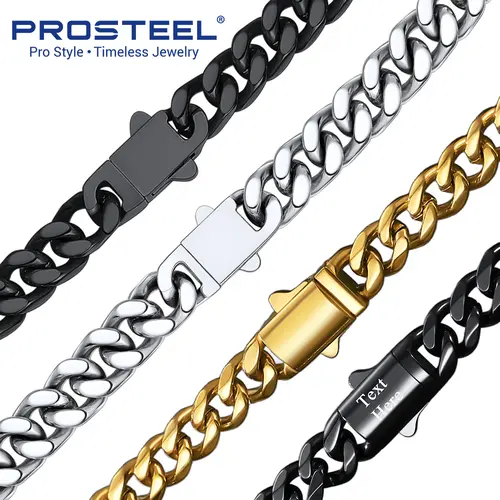 PROSTEEL Miami Cuban Chain Necklace Stainless Steel 5mm/6mm/7mm/9mm/12mm/14mm Width 18"-30" Necklace Hypoallergenic Jewelry Unisex For  Men Women Gift Box Summervibe