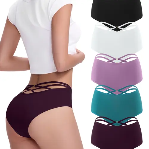 FallSweet High Waisted Underwear for Women Criss Cross Back Comfy Briefs Panties Pack Fit Soft