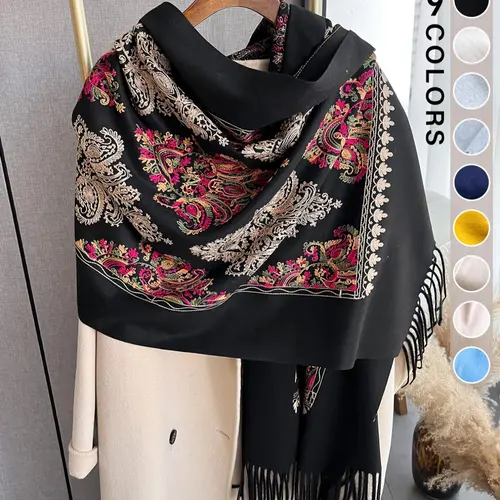Boho Style Floral Print Tassel Decor Shawl, 2024 New Style Casual Soft Warm Double Sided Paisley Scarf for Fall & Winter, Fashion Accessories for Women & Men