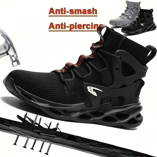 Men's Closed High-Top Steel-Toe Work Sneakers - Breathable, Anti-Crushing, Anti-Piercing Mens Athletic Shoes, Steel Toe Trainers, Sport Safety Shoes for Summer (Father's Day Gift Option), Walking Shoes, Footwear