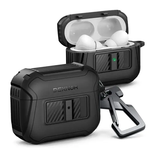 Dexnor Magnetic Audio Headphone Case for AirPods Pro 2nd/1st Gen (2023/2022/2019), MagSafe-Compatible, Drop-Proof Full-Body Shockproof Hard Cover with Rugged Bumper, Precise Cutouts & Carabiner
