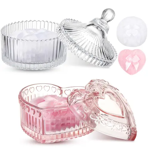 Summer Dusting Powder Jar with 2 Pcs Body Powder Puffs for Body Care Crystal Powder Box with Makeup Puff  Bridal Shower Birthday Gift for Women Bestie Girls Multifunctional Container Bathroom Vanity Decor