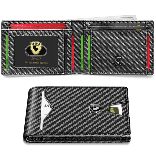 GSOIAX Men's Durable Carbon Fiber Slim Bifold Wallet, RFID Blocking Bifold, Everyday Carry Wallet with Gift Box, Ideal Gift Idea, Durable Bifold Wallet, Slim Profile