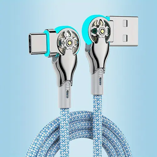 Dual-Elbow Rotatable Quick-Charging USB-C Data Cable, USB-C Adapter for Angle-Free Charging of iPhone/Android Smartphones, Cellphones, Mobile Devices