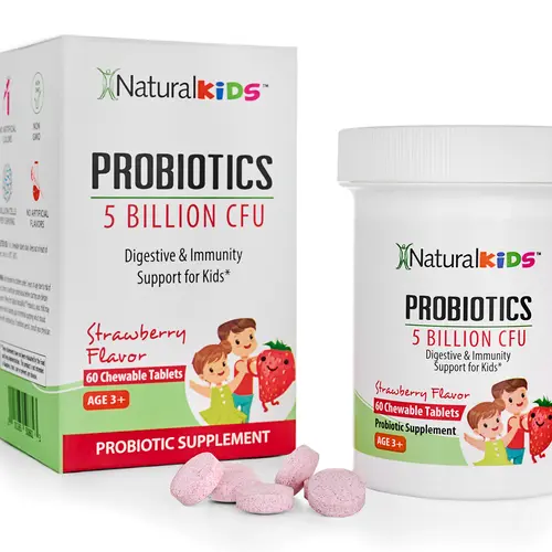 NaturalKids PROBIOTICS Chewable Tablets 5 Billion CFUs per Serving | Chewable Probiotics Tablets 60 Chewable Tablets | Strawberry Flavor