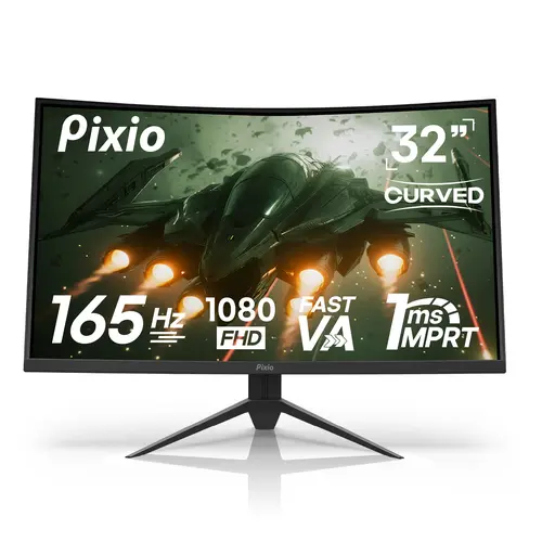 Pixio PXC325 32-in Curved FHD Screen Gaming Monitor - 165Hz/1ms, 1080p Resolution, 1500R VA Panel, Adaptive Sync HDR, Tilting Stand, Eye-Friendly, DisplayPort (DP), for PC Gamers, Ideal for PC Gaming Setup