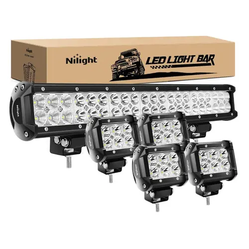 Nilight Off-Road LED Light Bar & Fog Lights Kit - 20in 126W Spot-Flood Combo Lightbar, 4PCS 4in 18W Spot Bright LEDs Fog Bars & Work Lights, Bracket Mount Wide Beam Truck Auto Accessories