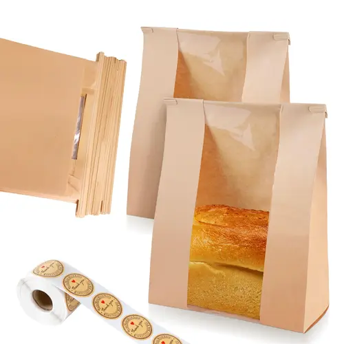 Kesaplan Summer Wins Sourdough Bread Bags Packaging with Window 100Pcs14" x 8.3" x 3.5"Bread Bags for Homemade Bread Sourdough Large Bags with Tin Strip 500Pcs Seal Sticker Bakeware Transparent