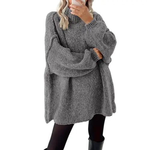 BTFBM Women's Long Knitted Jumper Tops - Oversized and Thick Pullover Sweaters for Fall and Winter - Knitwear, Womenswear
