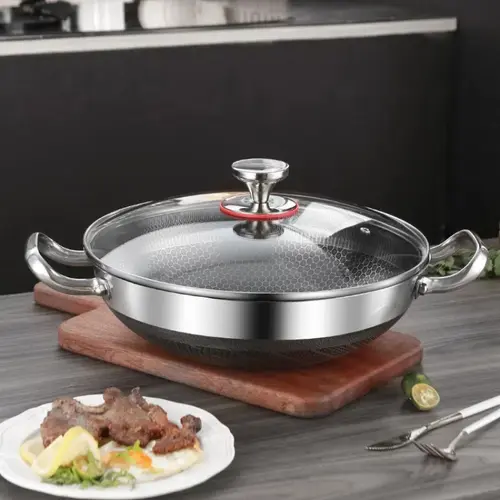 CNCEST 12.59-in Stainless Steel Nonstick Round Egg Frying Pan with Lid - Compact, All-Hob Compatible Kitchen Cookware, Durable, Easy to Clean, for Healthy Cooking, Ideal Gift for Mothers' Birthdays