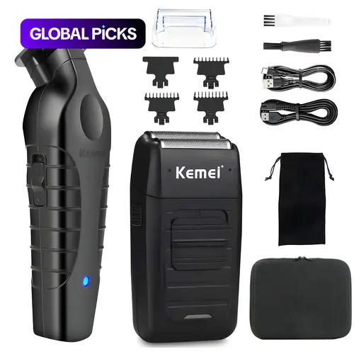 Kemei Professional Hair Clipper, Cordless Rechargeable Clippers, Hair Clippers Set, 1 Box Rechargeable Cordless Hair Trimmer & Accessories, Hair Cutting Kit for Men, Barber Tool, Barber Equipment, Gift, Wireless Hair Clipper #GLOBAL PICKS